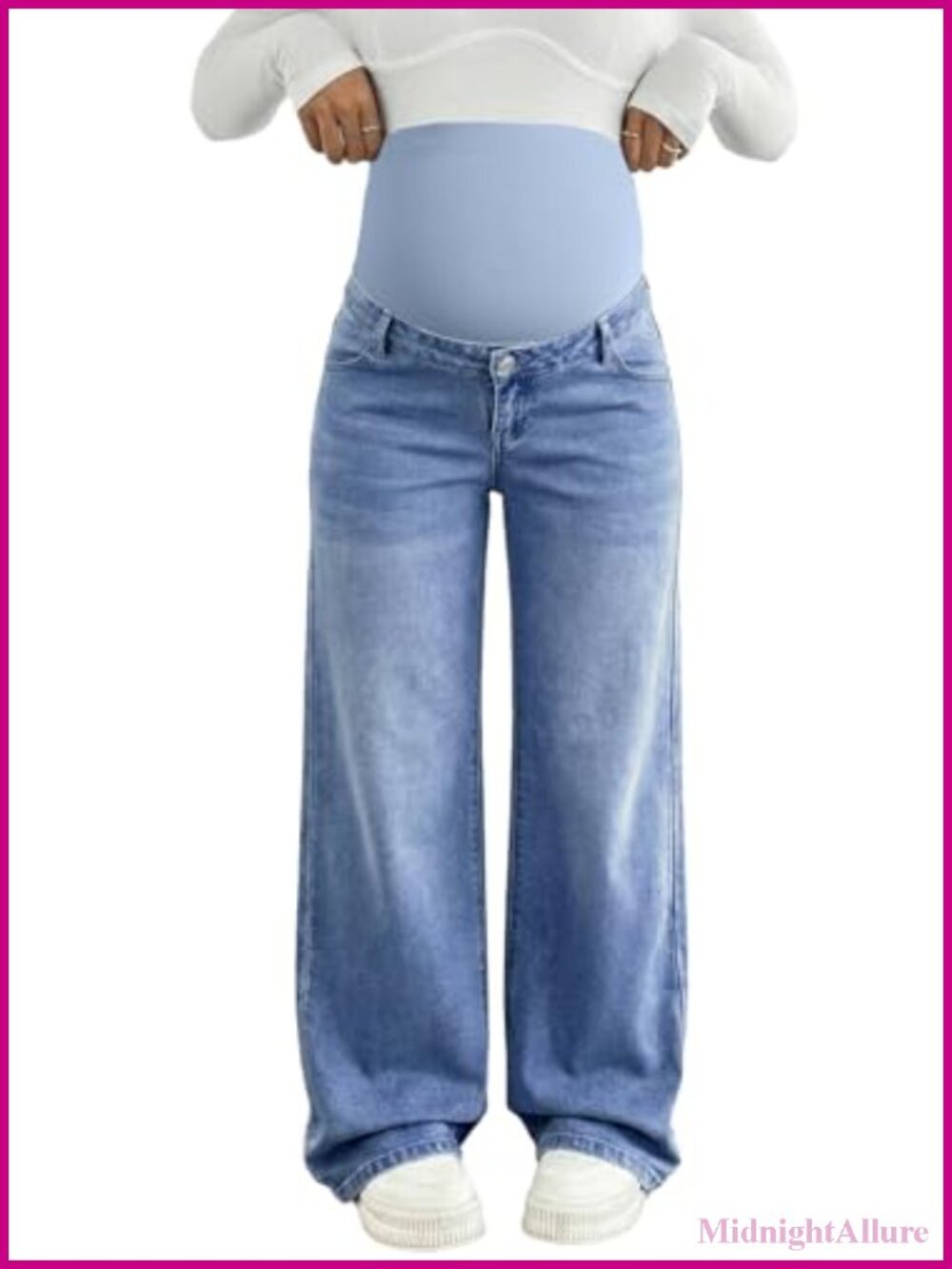 Womens Maternity Wide Leg Jeans Over Belly Pregnancy Work Pants